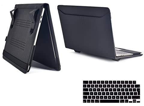 TYTX Funda de Piel Compatible con MacBook Pro 14 Pulgadas 2021, A2442, M1 Pro/M1 MAX, Funda de Cuero Protectora con Soporte y Ventilaciones & Cubierta de Teclado, Negro