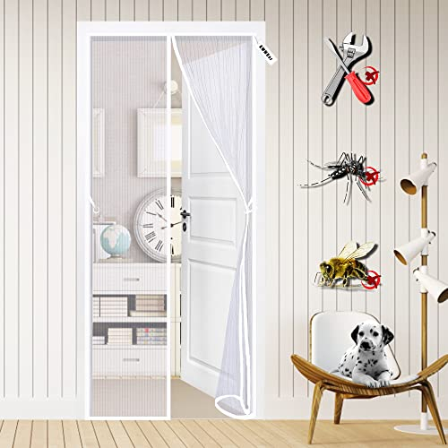 Magnet Fliegengitter TüR 85 x 230 cm Insektenschutz Insektenschutzrollo, Magnetisch, Netz VorhäNge, Klettverschluss, Pet freundlich, Wohnzimmer Weiß