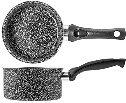 Home Stone Cocotte 1 Anse, Anti-Adhésif, Fond Induction, 14cm, Noir et Blanc