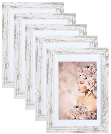 IDEAL TREND 5er Pack Holz Bilderrahmen Foto Plexi Rahmen Acryl Collage Wanddeko Poster S215: Farbe: Shabby-Weiß | Format: 29,7x42 A3