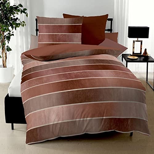 Traumschlaf Biber Bettwäsche Timeless Terra, 1 Bettbezug 200 x 220 cm + 2 Kissenbezüge 80 x 80 cm