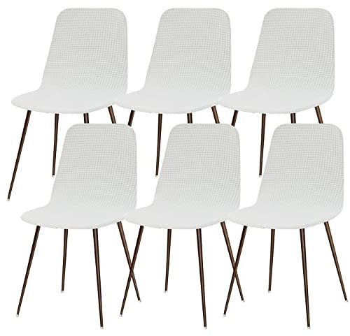 Lydevo Stuhlhussen 6er Esszimmer Strech Stuhlhussen für Esszimmerstühle Universal Waschbar Bezug Stuhlhussen Skandinavisch Stuhlüberzug für Küchenstühle Hotel Bankett,Jacquard#Weiß