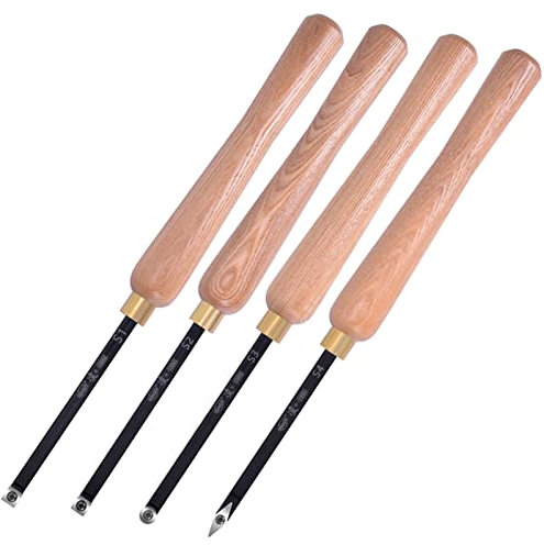 Drechseleisen Mit Hartmetall-Schneidplatten, Drechselmesser Drehmeißel Mit Diamantform/Rundem/Quadratischem Fräser, Stechbeitel Mit Holzgriff, Drechseln Werkzeug Drechselwerkzeug,4pcs