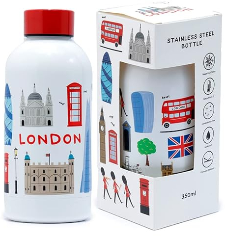 Puckator BOT220 London Icons Reusable Stainless Steel Hot & Cold Thermal Insulated Drinks Bottle 350ml