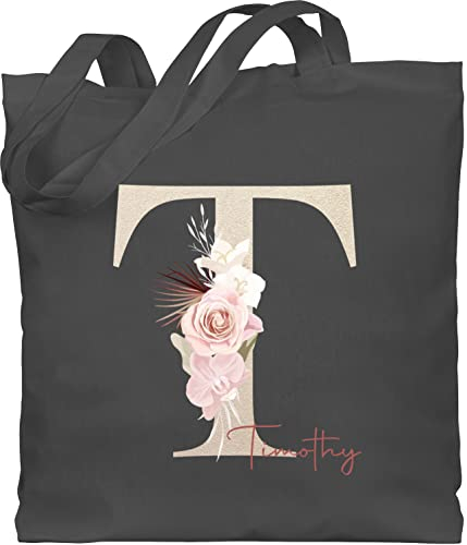 Baumwolltasche - Initialen - Geschenk personalisiert mit Namen I Geschenkideen Anfangsbuchstabe Name - Unisize - Dunkelgrau - braut tasche namens geschenke buchstaben buchstabe beutel einkaufstasche