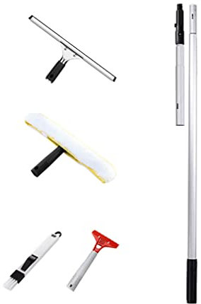 Teleskop Fensterreiniger Profi Set mit Gummilippe 1.4m/2.4m/3.4m/4.4m/5m/6m Fensterwischer-Reiniger Verstellbarer Aluminiumstange Fensterwischer Microfaser für hohe Fenster (1.4m)