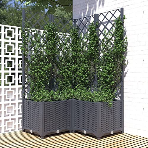 Festnight Arriate Enrejado de Plastico Macetero de Jardín Enrejado Jardinera con Enrejado Planta Flores Maceta para Exterior Terraza Balcón PP, Gris Oscuro 80x80x136 cm