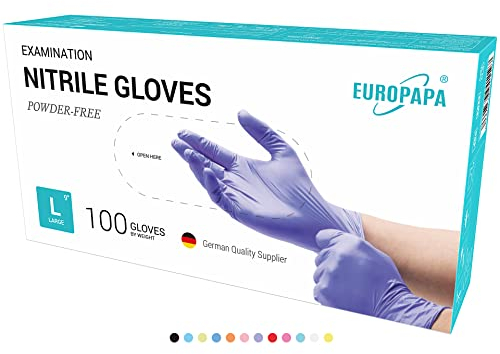 EUROPAPA® 500x Einweghandschuhe Nitrilhandschuhe puderfrei Untersuchungshandschuhe EN455 EN374 latexfrei Einmalhandschuhe Handschuhe in Gr. S, M, L & XL verfügbar (Lila, L)