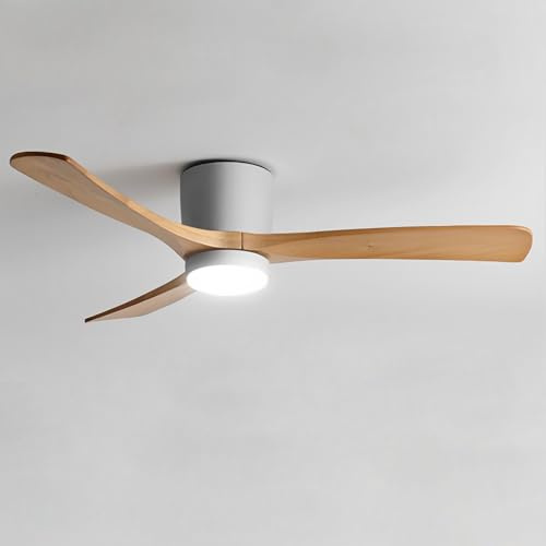 IBalody Ventilador de techo interior nórdico Luces de ventilador de viento negativo de 12W LED de 6 velocidades Ventilador de techo mudo con luces de madera de madera de madera.