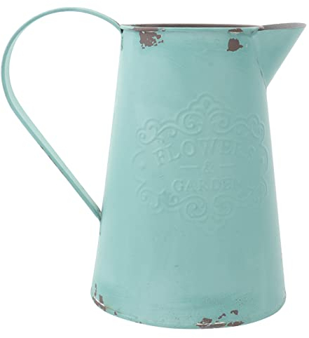 Beavorty Jarrón De Metal Shabby Chic Jarrón De Jarra Vintage Jarrón De Flores Secas para Casa De Campo Rústica Soporte para Decoración De Cocina Y Hogar Azul