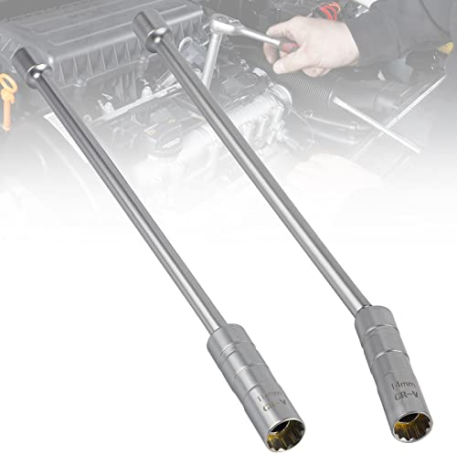 efuturetime 2 x Zündkerzenschlüssel Lang 16/14mm, Magnet Zündkerzen Drehung Flexible, Glühkerzen Werkzeug Zündkerzennuss 12 Punkt für Motorrad, Motorsäge, Rasenmäher (Gesamtlänge: 305mm)