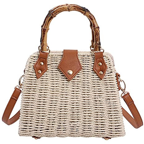 Straw Tote Bag for Women Rattan Crossbody Handbags Woven Wicker Clutch Purse Imitation Bamboo Top Handle Shoulder Bag, White, One Size, M-zy-23b87-white
