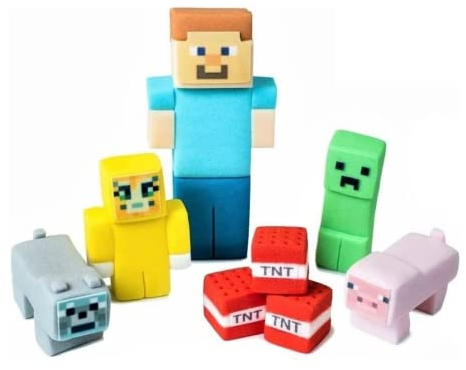 Edible Birthday Cake Toppers Set - Kids Handmade Icing Fondant Video Game Characters Figures - Party Gifts Cupcake Decoration Supplies Comes with an Logo - 8 Pcs