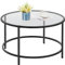 Yaheetech Round Coffee Table with Sturdy Metal Frame, Glass Coffee Table for Living Room, Modern Sofa End Table, Black