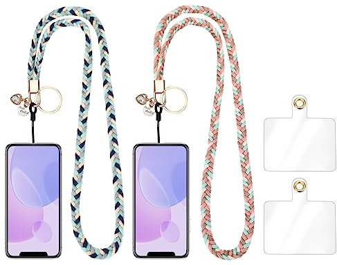 Vspek 2 cadenas universales para teléfono móvil para colgar, cordón de lana de colores para el cuello con 2 inserciones de repuesto, cordón para el cuello, compatible con la mayoría de smartphones