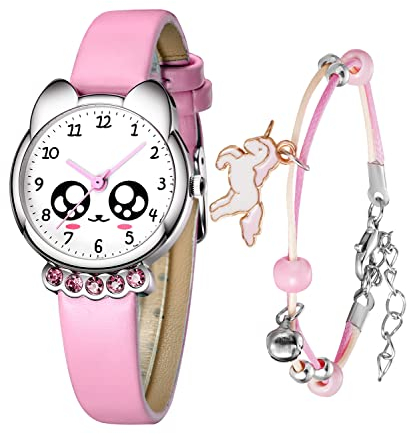 CIVO Kinderuhr Mädchen Junge, Kinder Armbanduhr Analoge Quarzuhr Rosa Lernuhr Kinderuhr Set Lern Armbanduhr mit Zeitlernübungen, Kinder Uhr für Mädchen Teaching Handgelenk Uhren mit Leder Armband