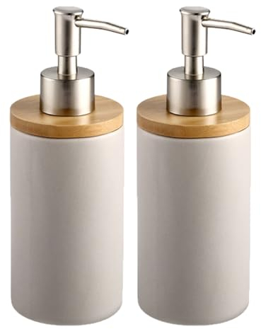 Soap Dispenser,2Pcs 13OZ Ceramic Soap Dispenser with Pump,Refillable Wash Hand Liquid,Dish Detergent Shampoo Lotion Dispenser Bottle,Reusable Hand Soap Dispenser for Kitchen Bathroom Hotel (grey)