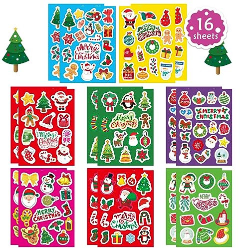 Pegatinas de Navidad, 226PCS Niños Pegatinas Adhesivas para Niños Niñas Fin de Año Sobres Impermeables Botella de Agua Manualidades Scrapbook Pegatina Decoración Fiesta Regalos Bolsas Decoración