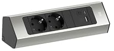 Bachmann Regleta Casia 2, 2 enchufes con USB A y USB C, cable de 2 m, enchufe múltiple para montaje en pared y esquina en cocina y oficina, aspecto de acero inoxidable 932.002 (con revestimiento