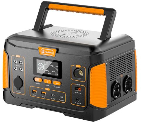 Matybobe FlashFish J1000PULS Tragbares Kraftwerk, LED-Licht, 540 Wh, 500 W Backup-LiFePO4-Batterie, Reine Sinuswelle, AC-Steckdose, Solargenerator, Netzteil mit USB-Typ-C-Anschlüssen für Outdoor
