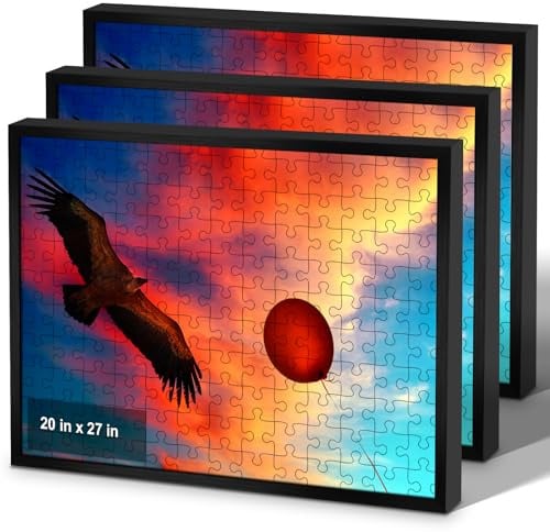 euwazram Puzzle Frame 20x27 - Set of 3, Matte Black 20x27 Frame for Puzzle, 27x20 Puzzle Frame without Mats for Artwork, Puzzles, Photos and Movie Posters