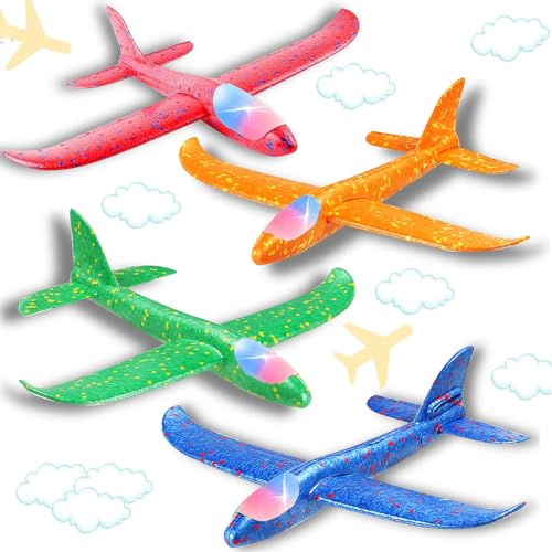 Sunshine Smile 4 Stück Manuelles Werfen Flugzeug Spielzeug, Leuchtende Segelflugzeug, LED Modell Schaum für Kinder