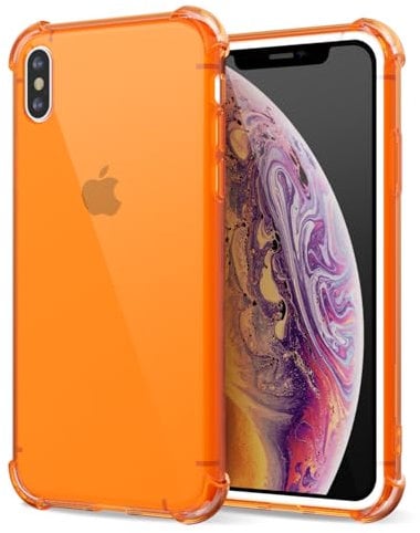 Svanove Custodia Transparente in Silicone TPU Morbido per iPhone XS, con Protezione Antichoc e per la Camera, Arancione Fluo