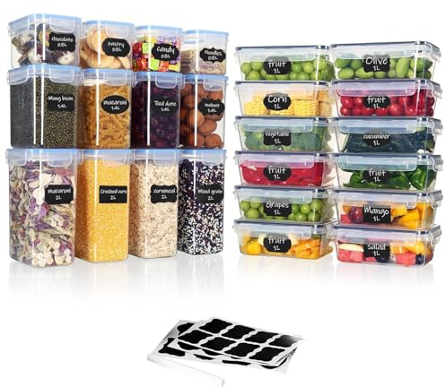 Hibisaws Set of 24 Kitchen Storage Containers | Airtight Food Storage Containers, BPA-Free Plastic Containers for Sugar, Flour and Baking Supplies