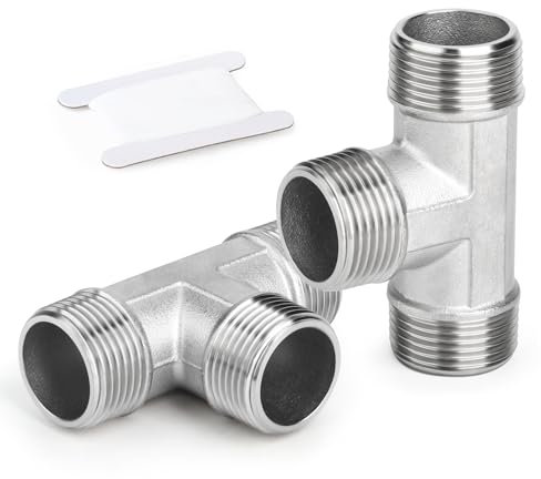 ERGAOBOY 2 Stück Edelstahl 304 1/4 BSP Außengewinde T förmig 3 Wege für Wasser/Öl/Gas