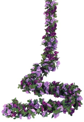 Weldomcor 5 Stück Künstliche Lila Girlande 2,45 Meter Blumengirlande Rosen Reben Seidenblumen im Freien Hängend Kunstblumen Deko für Hochzeitsbogen Schlafzimmer Wand Kulisse Garten Dekoration
