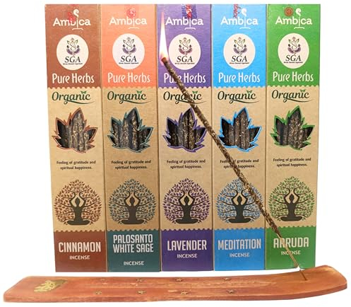Encens naturel écologique, sans substances toxiques, comprend : Palo Santo Sauge blanche, cannelle, lavande, méditation, rude, aromathérapie + brûleur 12 x 18 g