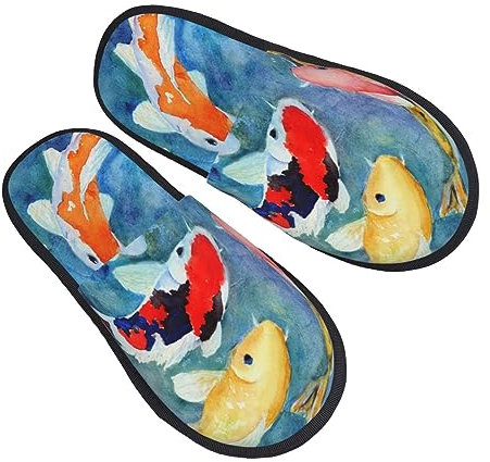 Unisex Damen Herren Hausschuhe Japanischer Koi-Karpfen Memory Foam Pantoffeln Wärme Wärme Bequem Plüsch Pantoffeln Rutschfeste Hotelslipper Für Schlafzimmer Wohnzimmer Indoor M