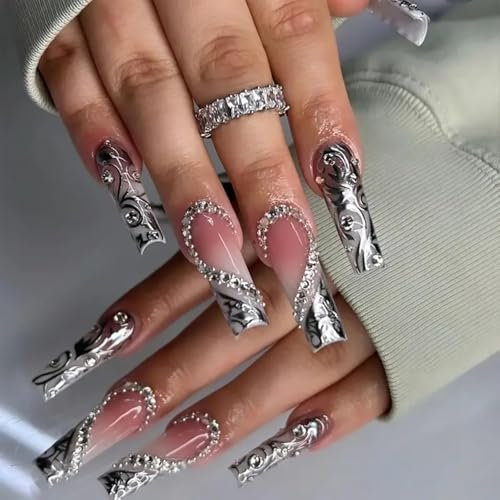 Zernblend Lot de 24 faux ongles longs carrés à coller - À coller