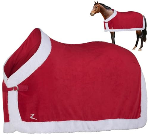 SHITOOMFE Horse Decke Weihnachten rote Pferdetheets Weiche Fleece Decke warme Winter Pferdedecke mit weißen Kunstpelzen Kante für Weihnachtspferd, Weihnachtskostüme