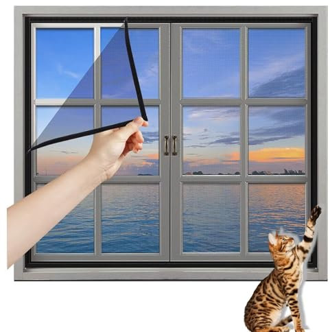 Fliegengitter Fenster - Fliegengitter Balkontür,W145xH160cm Schwarz Insektenschutz Fliegengittertüren mit Klettband Ohne Bohren -für Fenster und Türen