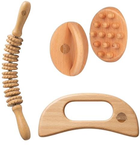 HTT GLOBAL Lot de 3 outils de massage thérapeutique du bois pour le contour et la mise en forme du corps, kit de madérothérapie avec masseur de drainage lymphatique, outils de sculpture du corps en