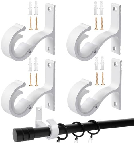 4 Pezzi Staffe per Asta di Tenda con Vite, Staffa Tendaggi Metallo per Asta, Supporto per Tende da Soffitto in Lega di Alluminio, Staffe Bianco per Tende, per Soggiorno, Camera da Letto, Ufficio