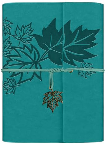 Qefuna PU Leder Notizbuch A5,Vintage Ringbuch Nachfüllbar Notebook, Reisetagebuch Tagebuch, Ringbuch Skizzenbuch Notizbuch (Türkis)