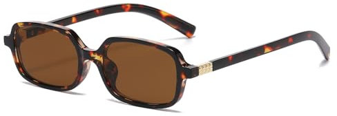 LJCZKA Vintage Rechteckige Sonnenbrille Für Damen Herren 90s Kleine Quadratischer Sonnenbrille Retro Eckig Rahmen Mode Brille mit UV400 Schutz (Leopard Braun)