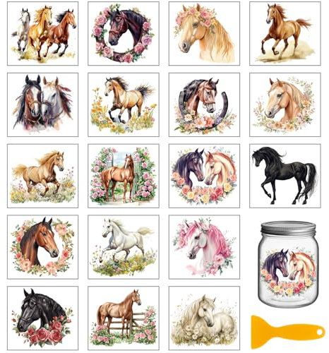GLOBLELAND 18 Blatt Transferaufkleber Mit Pferdemotiv 3.9x3.6ZollFarbenfroher Transferaufkleber Mit Pferden Zum Aufreiben Für Möbel Vasen Glas Kunsthandwerk Dekorationen