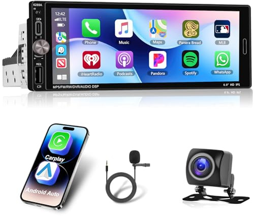 Motorsi 1 Din Autoradio mit Kabellosen A-pple CarPlay/Android Auto, Android 13 Bildschirm Touchscreen mit Bluetooth/SWC/FM/RDS/WiFi/USB-Radioempfänger+Remote Control+Heckkamera