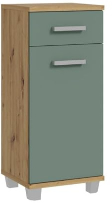 Forte VERIS Badezimmerkommode 40, Moderne Kommode, 1-türig, 1 Schublade, Holzwerkstoff, Salbei mit Artisan Eiche Holzdekor, 40,2 cm breit x 90,8 cm hoch x 34,8 cm tief