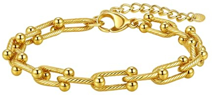 SKENUDY 18 Karat vergoldetes klobiges Kettenarmband für Damen und Herren, Breite: 8 mm, L: 17 cm + 5 cm, glatte Oberfläche, ovale Glieder, Barbell-Glieder, Büroklammerketten, 8.86inches, Edelstahl