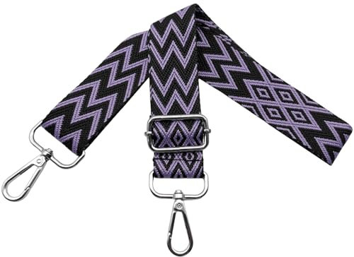 Taschengurte zum Wechseln, Verstellbarer Schultergurt für Taschen, Taschengurt Breit 3.8cm Schulterriemen mit Karabiner Silber, Umhängegurt für Damen Tragegurt Taschen DIY, Schwarz/Lila, X21