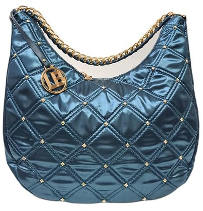 Laura Biagiotti Borsa a Spalla Sacca Mezzaluna Trapuntata con Borchie e Catena, Tessuto Rasato, Accessori Oro, Dimensioni 38x28x10 cm Linea Redrik Art. 255-4 (OTTANIO)