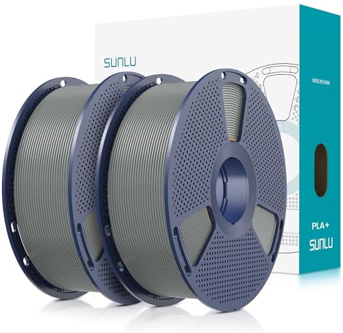SUNLU PLA+ Filament 1.75mm 2KG, PLA Plus 3D Drucker Filament Grau | Stärker belastbar, 2 Spule 3D Druck PLA+ Filament, Neatly Wound, Maßgenauigkeit +/- 0.02mm