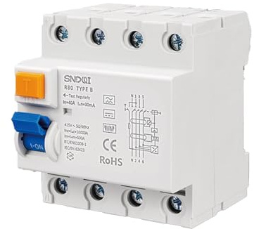 Agrdeed FI Schutzschalter Typ B 63A 30mA 4 Polig, Allstromintensiver Fehlstromschutz, DIN Hutschiene Für Wallboxen Ladestationen Für Wallboxen, Ladestationen & Sicherungsautomaten