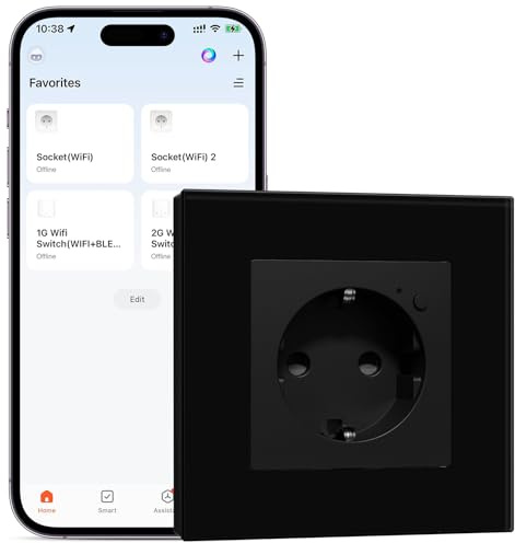 BSEEDLIFE Schuko Wifi Steckdose Smart Glassteckdose, 1 Weg 86 * 86mm Unterputz-Installation APP-Steuerung Arbeit mit Alexa/Google 2.4 GHz, Schwarz