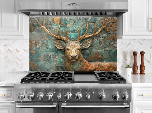 Myphotostation 30.4x25.4cm Noble Deer & Aged Copper Elegance Backsplash Glass Splashback For Kitchen