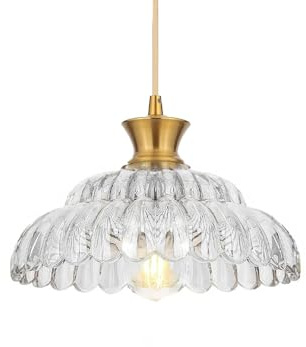 ZTTECH Suspension Luminaire Verre Vintage 30cm Hauteur Réglable E27 Lampe Suspendue pour Cuisine Salle à Manger Chambre Salon (Oro + Trasparente)